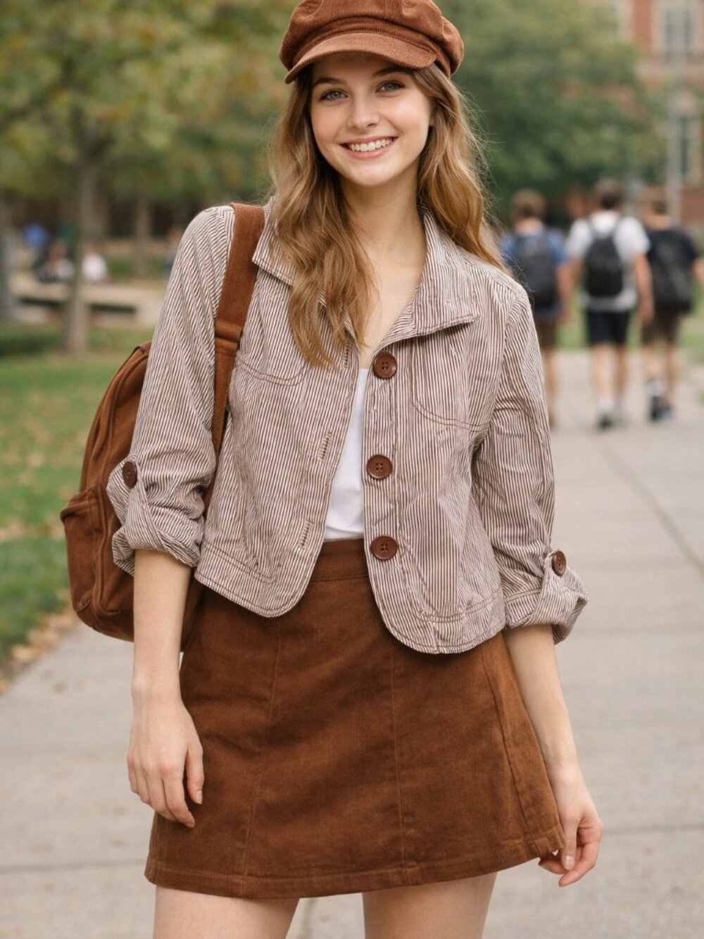 600 W Medium Striped Button Front Jacket with Brown Buttons Vintage